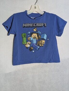 Minecraft Official Mojang Blue Graphic Tee Shirt Kids Size 5 Steve Creeper